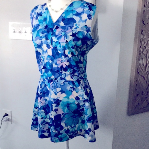 Vintage Union Made Seascamp by Camp 70s Vibrant Blue Floral Swim Dress/Coverup - Picture 1 of 7